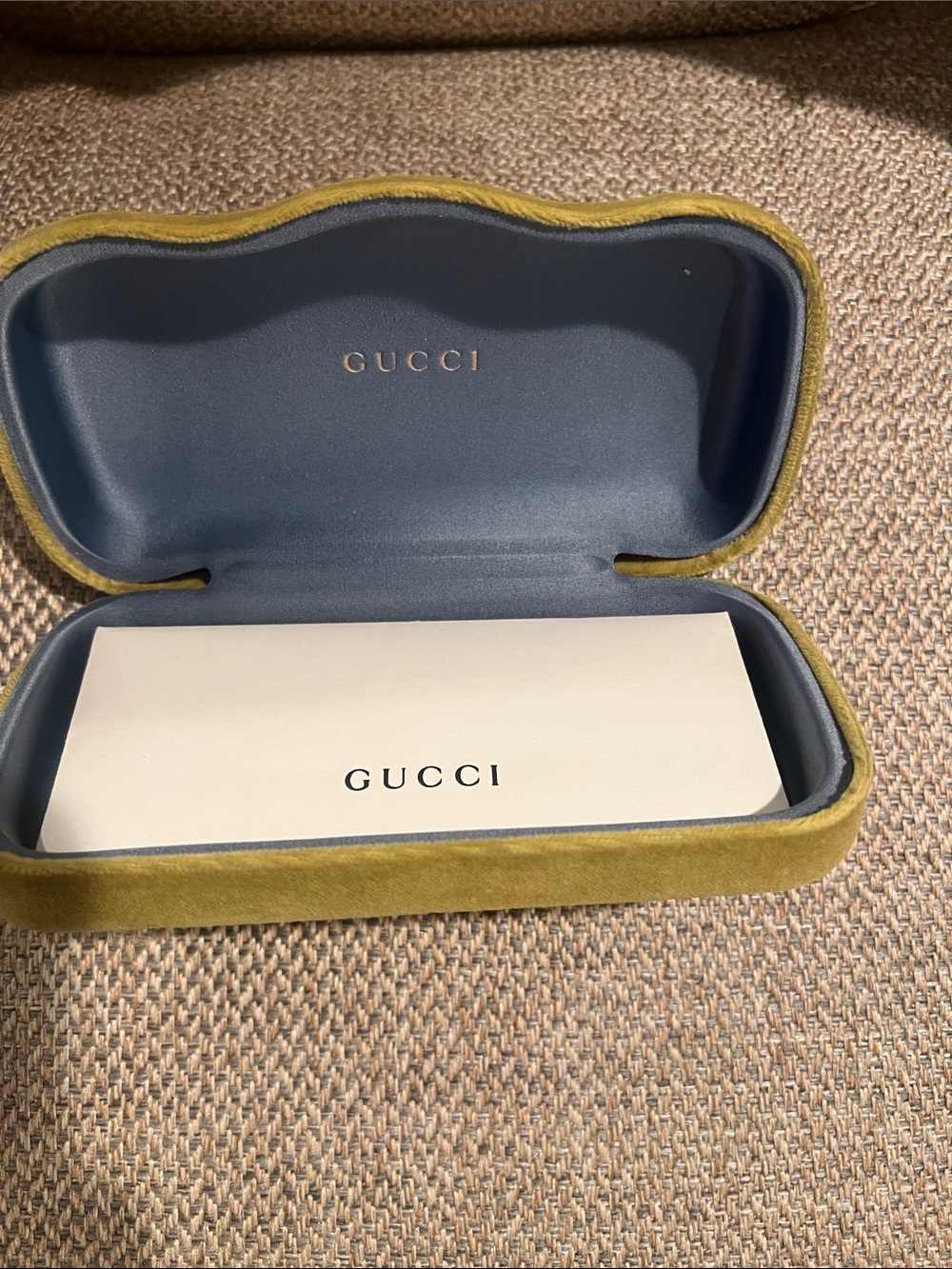 Gucci Olive Velvet Glasses Case with Navy Interior